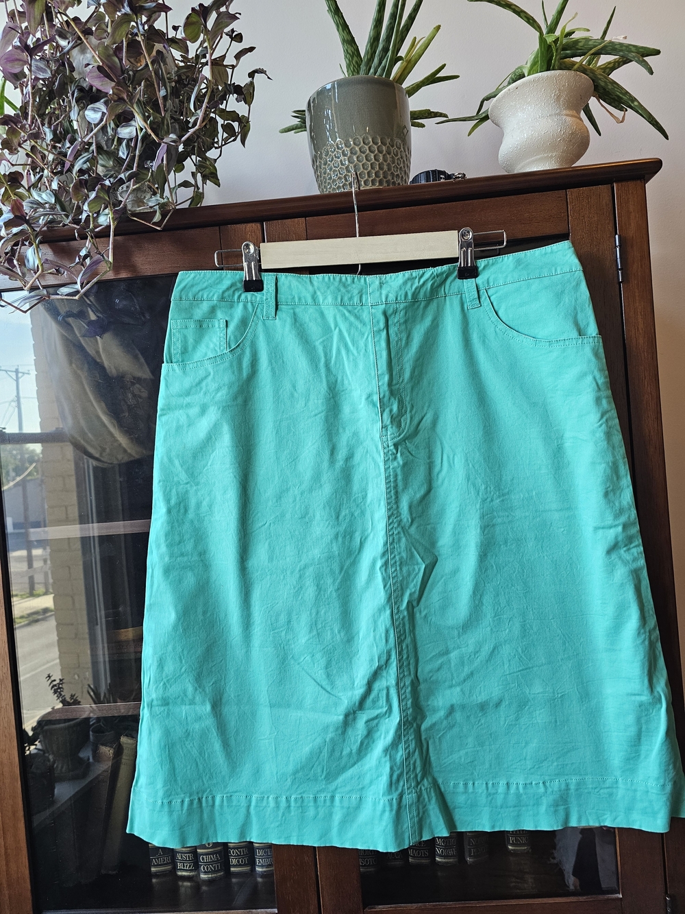 Turquoise Cotton A-Line Midi Skirt
